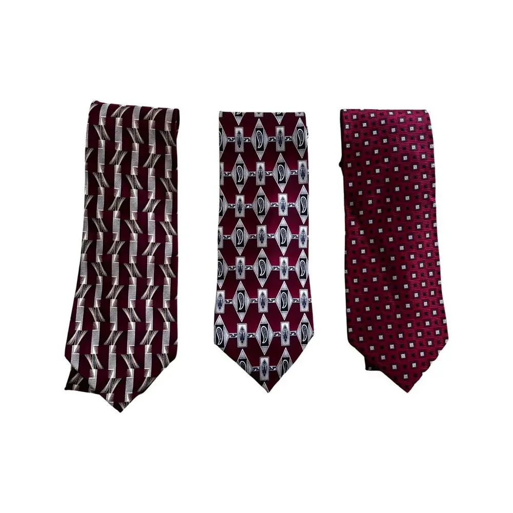 Vintage Pierre Cardin 90s Silk Neckties Set of Three Red/Maroon